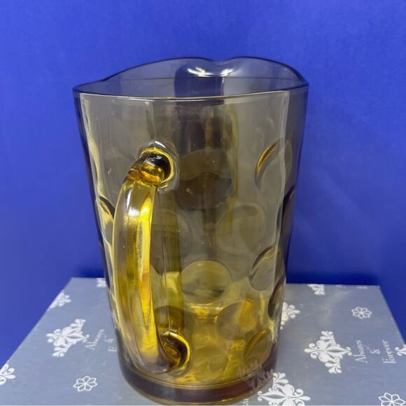 Hazel Atlas Amber Gold Eldorado coin circle Thumbprint Pitcher - Picture 4 of 7